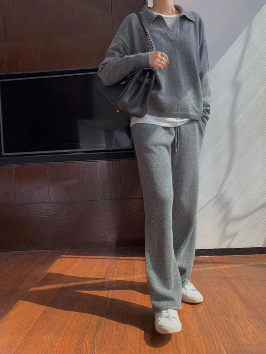 Alyssa - Trendy Polo Hals Sweater Dames Trainingspak Set