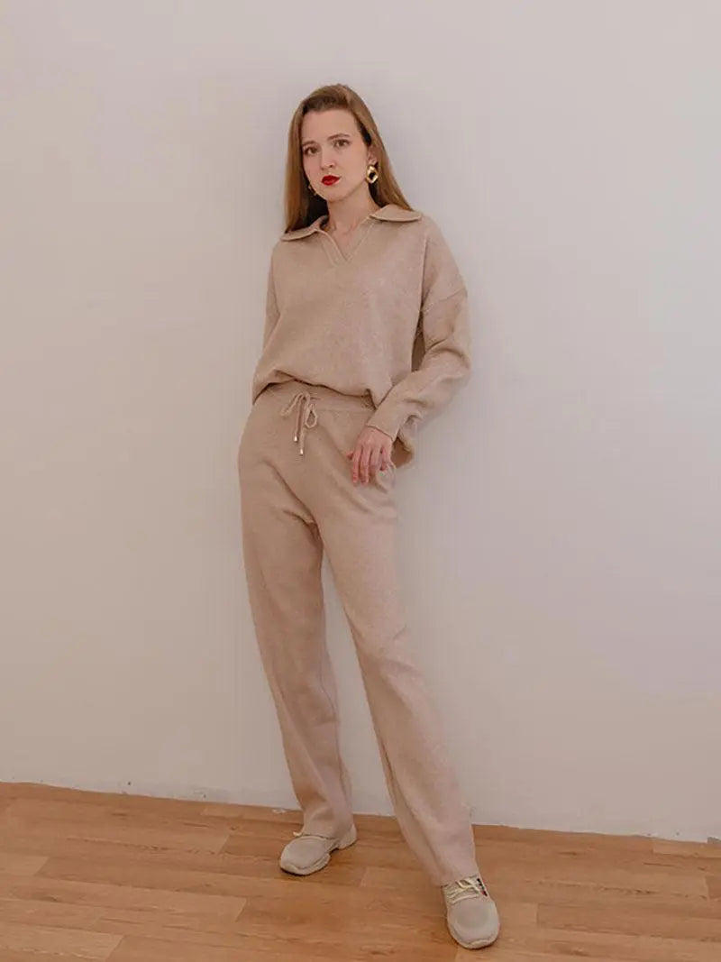 Alyssa - Trendy Polo Hals Sweater Dames Trainingspak Set