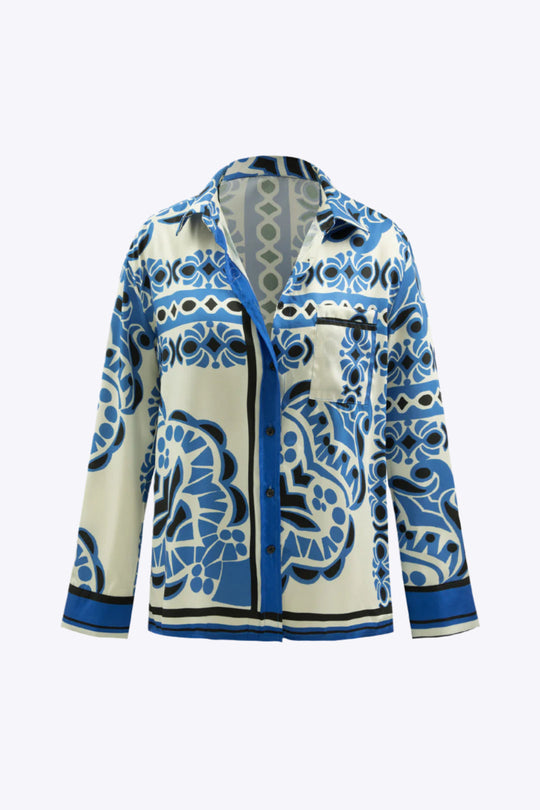 Whitney - Uniek Gedrukt Pocket Dames Langs Mouw Shirt