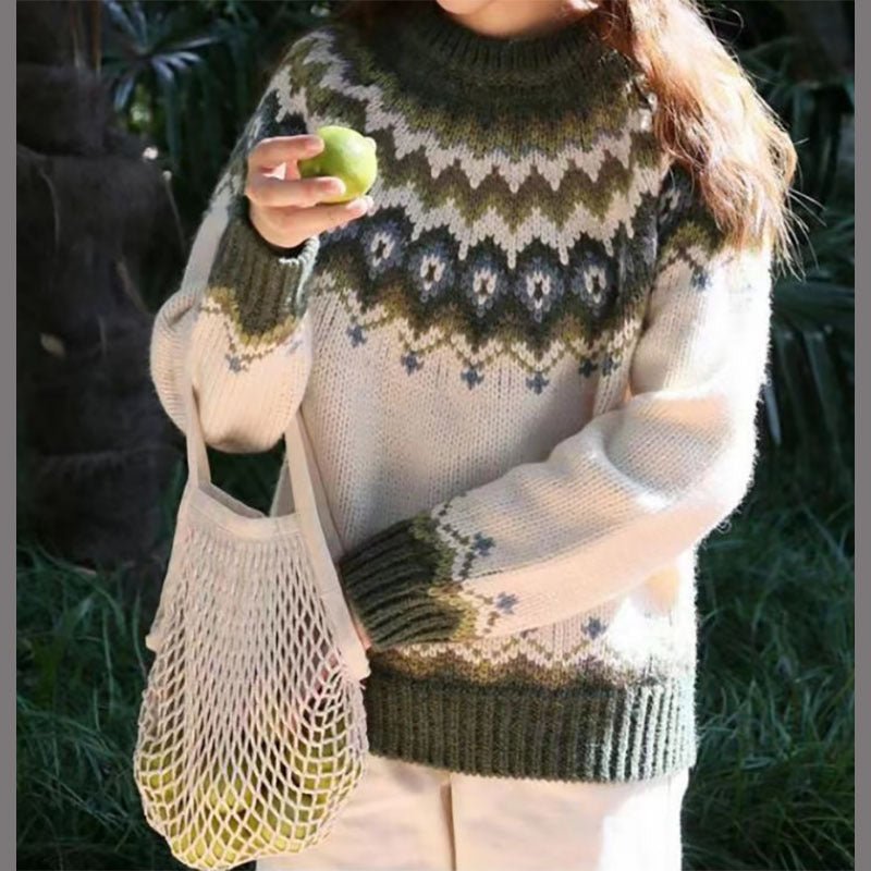 Dames Fair Isle Crewneck Trui met Gezellige Relaxed Fit
