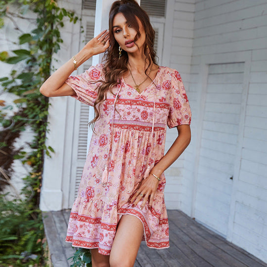Zomer dames boho jurk met bloemenpatroon