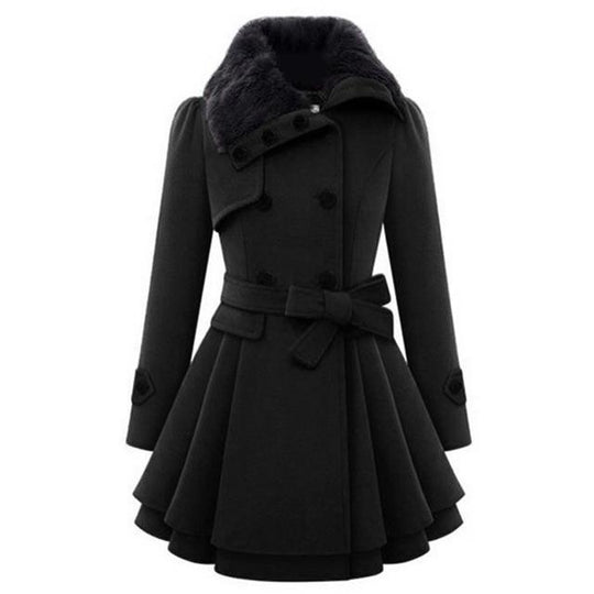 Vrouwen Gothic Zwarte Jas | Lange Winterstijl | Elegante Dames Overjas