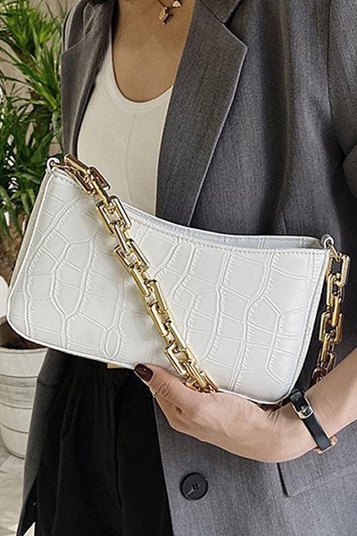 Witte Gouden Krokodilprint Handtas