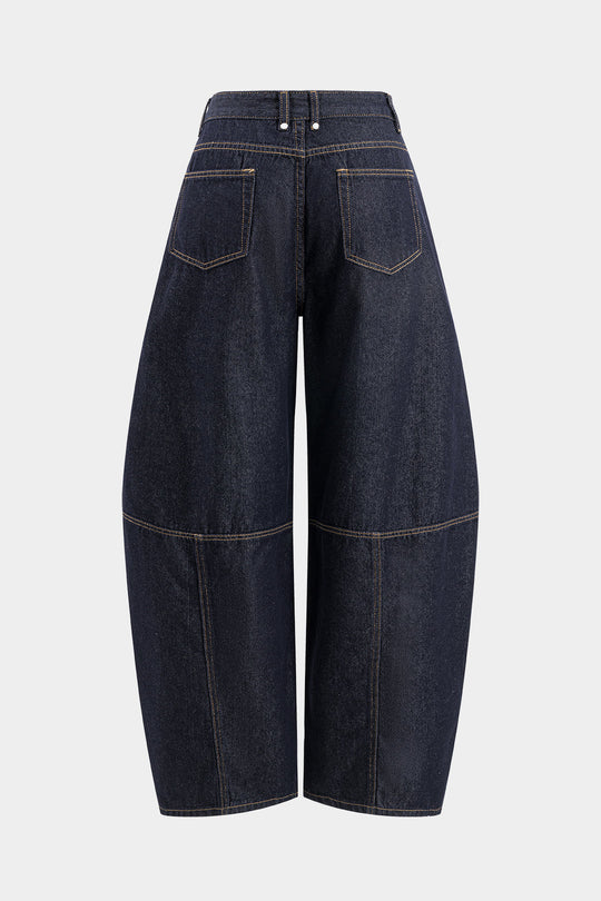 Denim Whipstitching Metallic Wide Leg Barrel Jeans