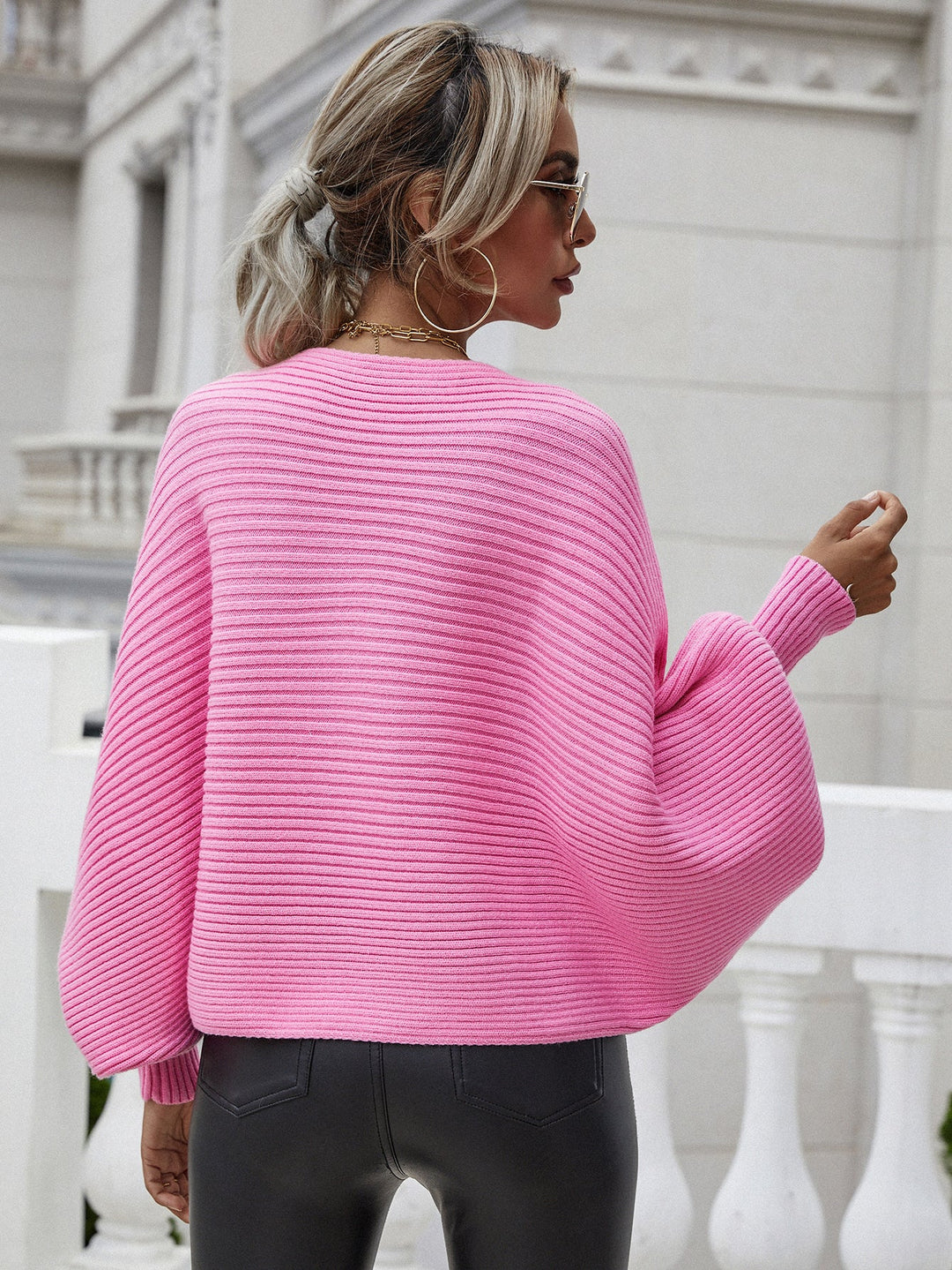Horizontaal Geribde Dolman Mouw Trui | Elegant & Comfortabel