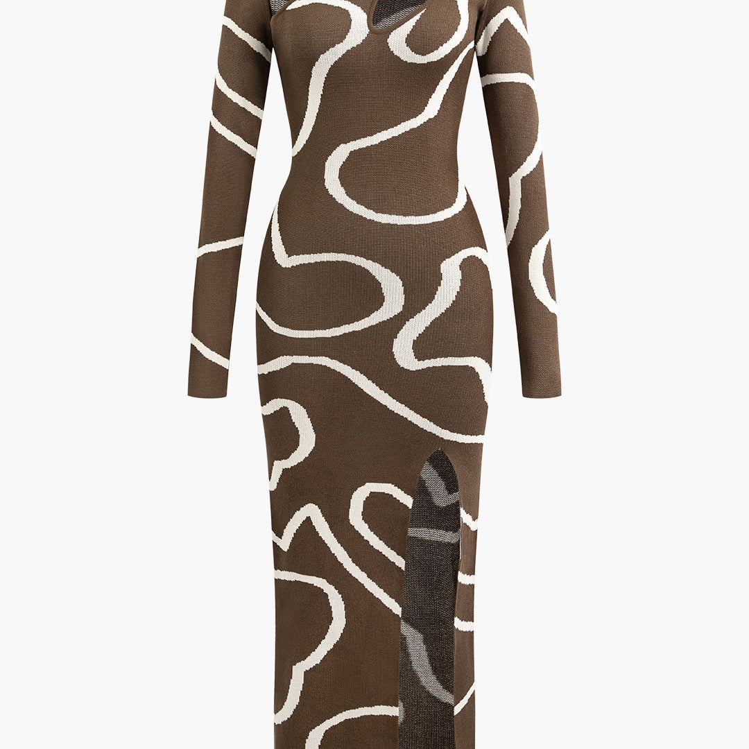 Lijnpatroon Cut Out Slit Brede Maxi Jurk