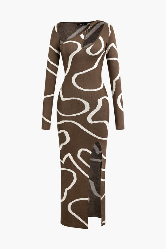 Lijnpatroon Cut Out Slit Brede Maxi Jurk