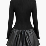 PU Patchwork Ruched Square Neck Mini Jurk