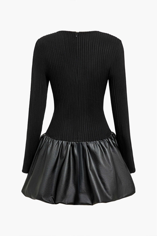 PU Patchwork Ruched Square Neck Mini Jurk
