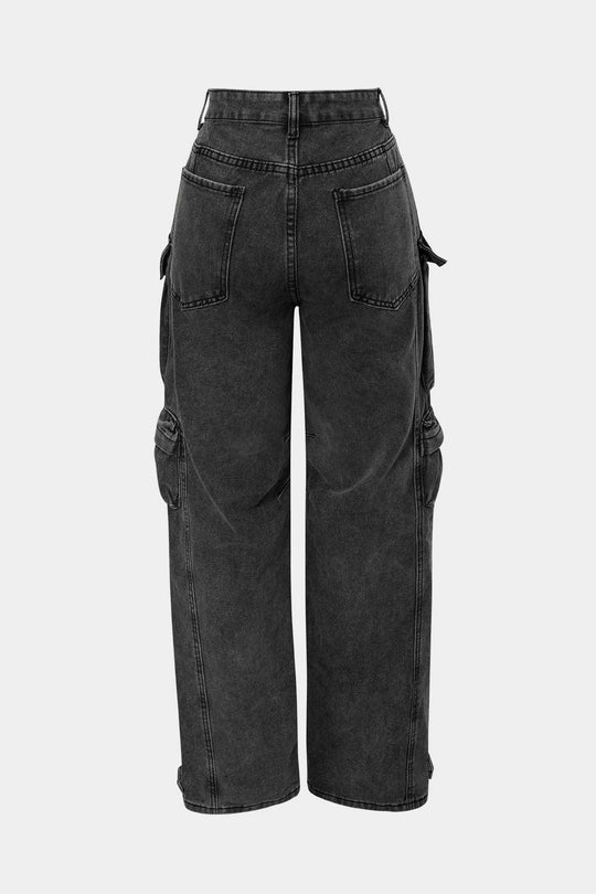 Multi Pocket Rolrand Wijde Pijpen Cargo Jeans