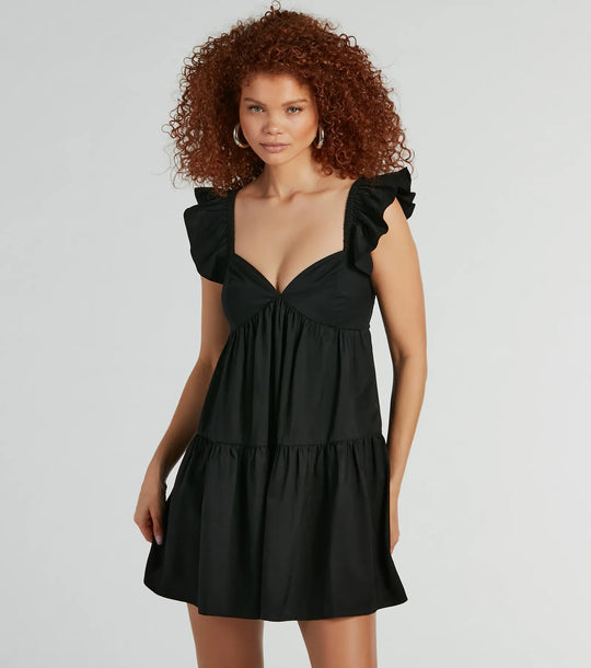 Stad Van Liefde V-Hals Ruffle Babydoll Jurk