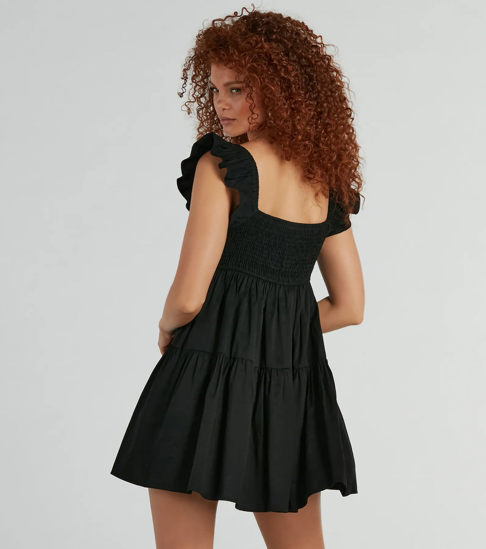 Stad Van Liefde V-Hals Ruffle Babydoll Jurk