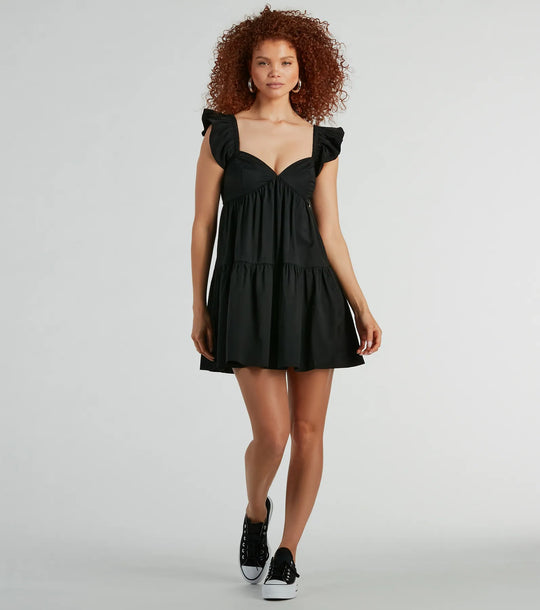 Stad Van Liefde V-Hals Ruffle Babydoll Jurk