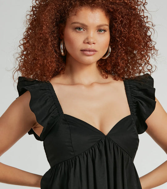 Stad Van Liefde V-Hals Ruffle Babydoll Jurk
