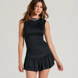 Vertrouwde Bewegingen Crew Neck Ruffled Mini Jurk