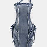 Asymmetrische Franje Denim Mini Jurk