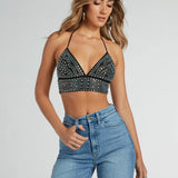 Rhinestone Halter Crop Top, Wanneer Het Feest Roept