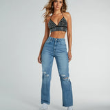Rhinestone Halter Crop Top, Wanneer Het Feest Roept