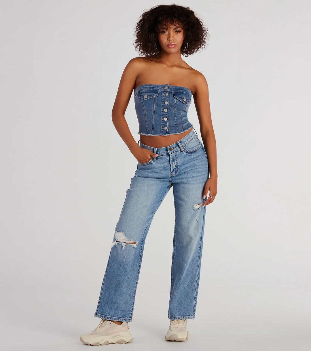 Houd het Chill Strapless Denim Crop Top