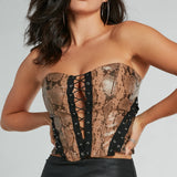 Slangenhuid Strakke Lace-Up Neppellederen Korset Top