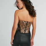 Slangenhuid Strakke Lace-Up Neppellederen Korset Top