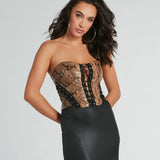 Slangenhuid Strakke Lace-Up Neppellederen Korset Top