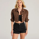 Populaire Cutie Lange Mouwen Crop Denim Shacket