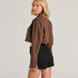 Populaire Cutie Lange Mouwen Crop Denim Shacket