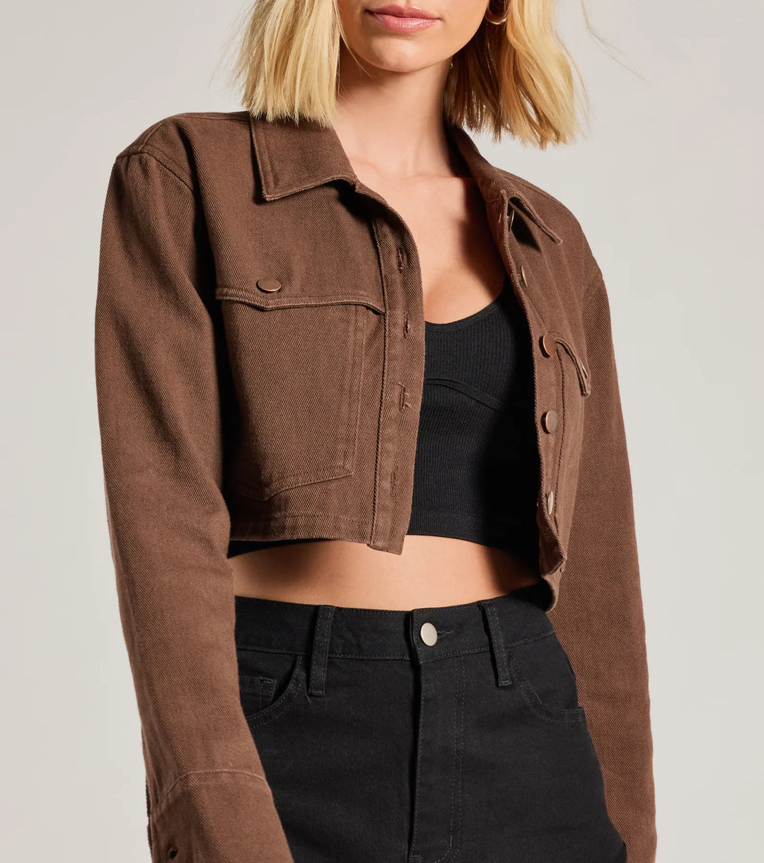 Populaire Cutie Lange Mouwen Crop Denim Shacket