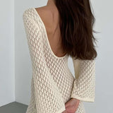 Gebreid Cut Out Rugloze Lange Mouw Mini Jurk