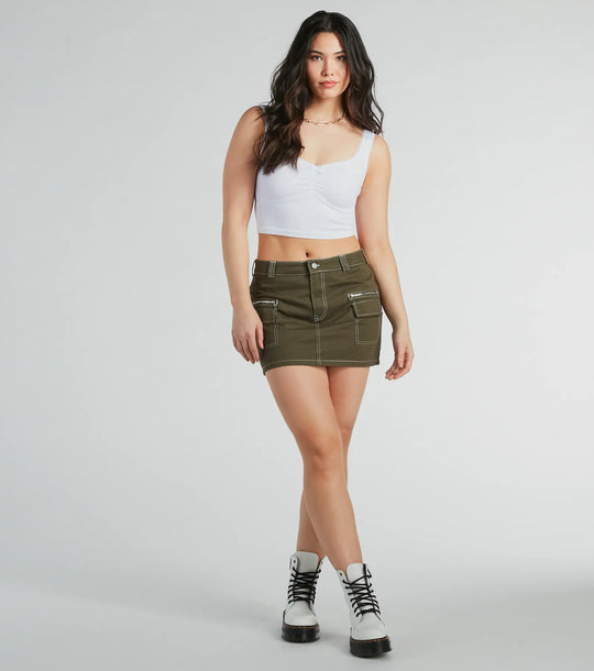 Trendsettende Zelfvertrouwen Hoge Taille Cargo Mini Rok