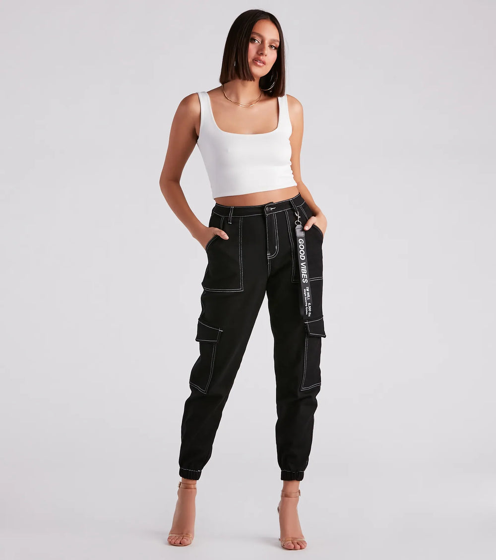 Functionele Stijl Denim Cargo Joggers