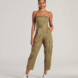 Social Outing Mouwloze Geknoopte Cargo Crop Jumpsuit
