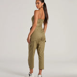Social Outing Mouwloze Geknoopte Cargo Crop Jumpsuit