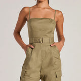 Social Outing Mouwloze Geknoopte Cargo Crop Jumpsuit