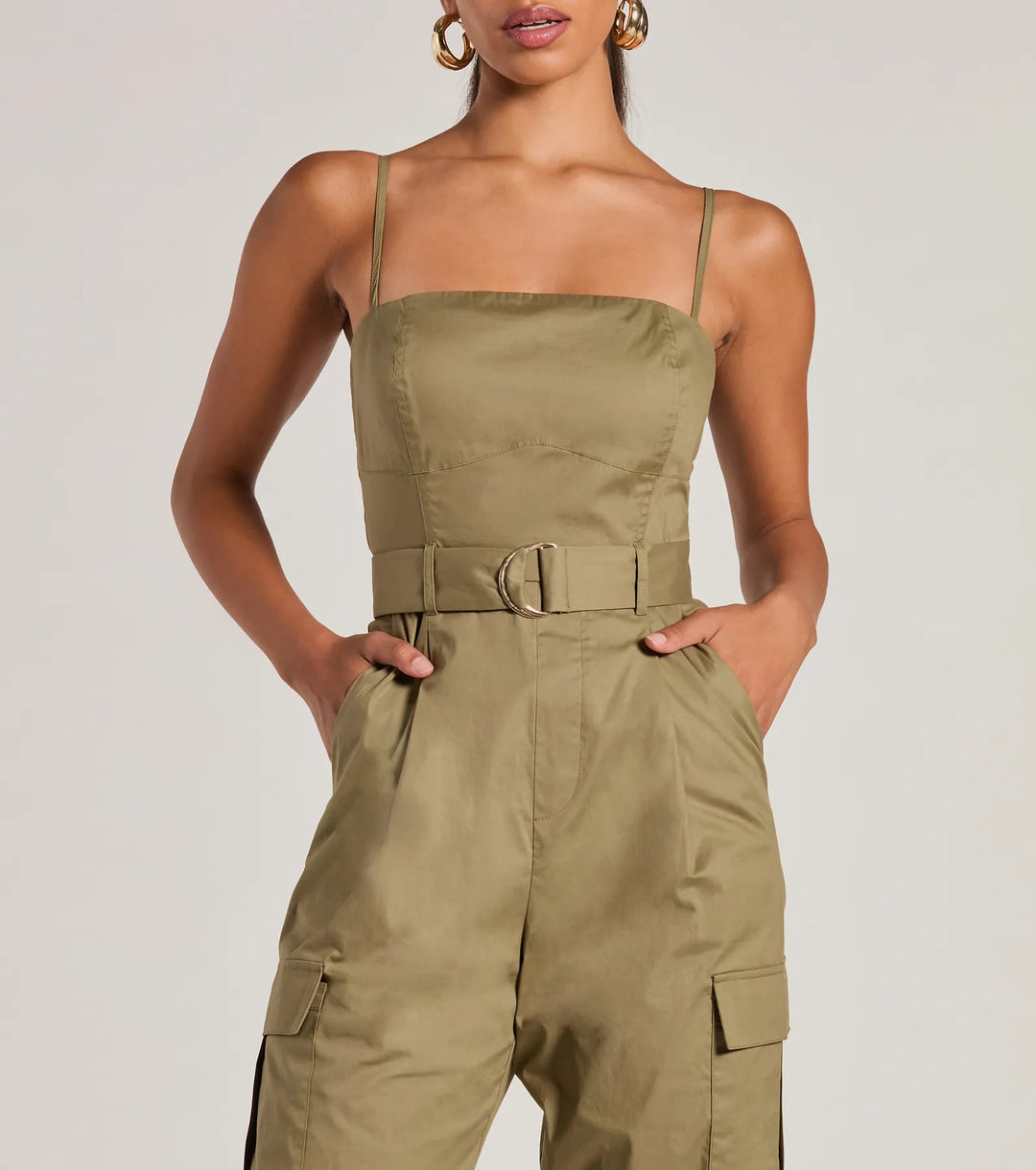 Social Outing Mouwloze Geknoopte Cargo Crop Jumpsuit