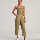 Social Outing Mouwloze Geknoopte Cargo Crop Jumpsuit
