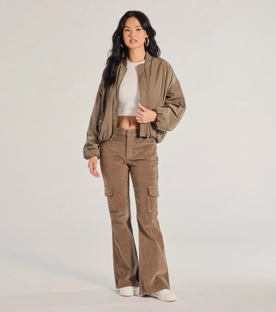 Moeilijke en Coole Corduroy Cargo Flare Broeken