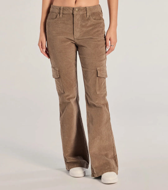 Moeilijke en Coole Corduroy Cargo Flare Broeken