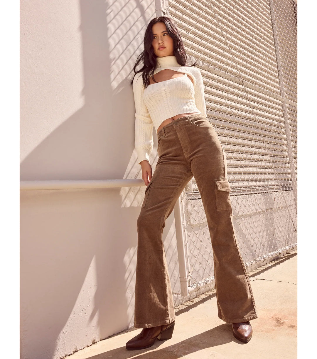 Moeilijke en Coole Corduroy Cargo Flare Broeken