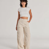 Essentiële Hoge Taille Corduroy Wijde Cargo Broek