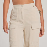 Essentiële Hoge Taille Corduroy Wijde Cargo Broek
