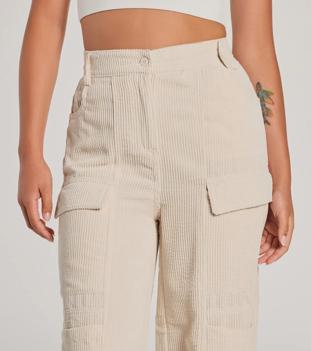 Essentiële Hoge Taille Corduroy Wijde Cargo Broek