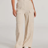 Essentiële Hoge Taille Corduroy Wijde Cargo Broek