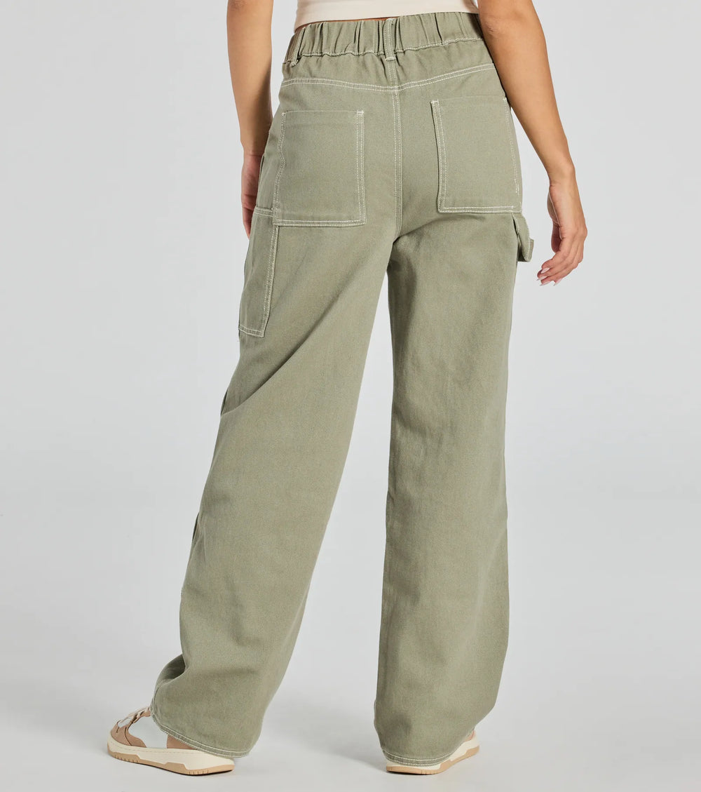 Moeiteloos Casual Wijde-Taille Twill Cargo Broeken