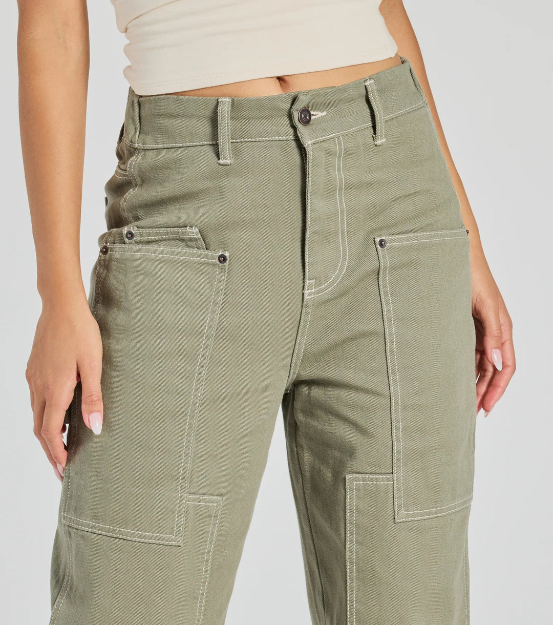 Moeiteloos Casual Wijde-Taille Twill Cargo Broeken