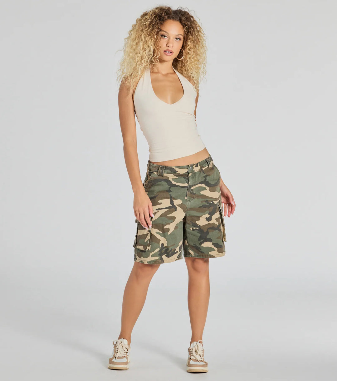 Moeiteloos Coole Mid-Rise Camo Cargo Shorts