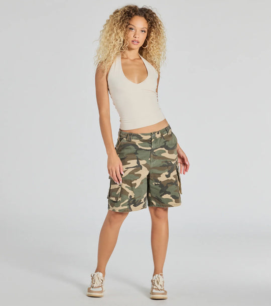 Moeiteloos Coole Mid-Rise Camo Cargo Shorts