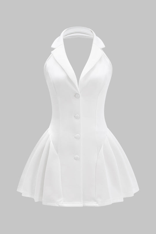 Halter Nek Knop Rimpel Mouwloze Mini Jurk