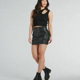 Loop De Rand Cargo Faux Leather Mini Rok